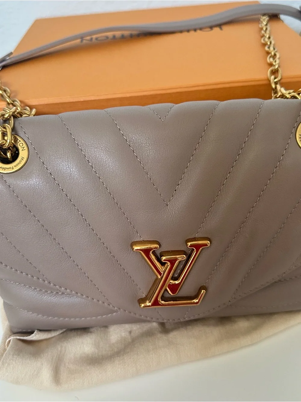 Louis Vuitton Taupe Quilted Shoulder Bag with Gold Hardware